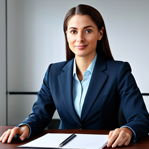 Home 17 ** A professional businesswoman in a modest business suit, sitting at a desk in a modern office, fully clothed, appropriate attire, safe for work, perfect anatomy, natural proportions, professional photography, high quality.
**