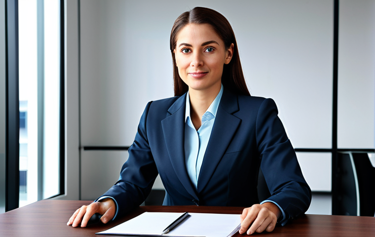 ** A professional businesswoman in a modest business suit, sitting at a desk in a modern office, fully clothed, appropriate attire, safe for work, perfect anatomy, natural proportions, professional photography, high quality.
**