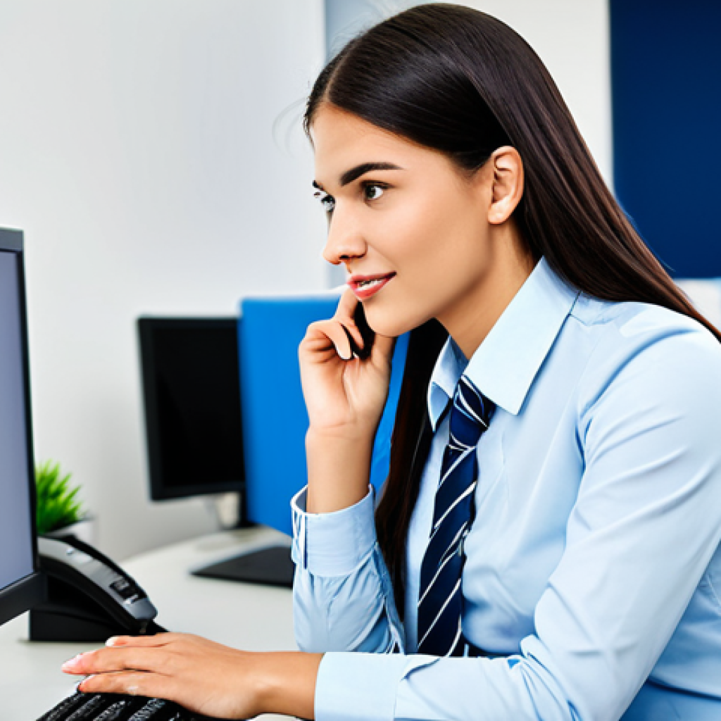 **

A professional customer service representative, fully clothed in appropriate office attire, assisting a customer in a bright and modern call center. The scene conveys empathy and helpfulness. Safe for work, appropriate content, modest, professional setting, perfect anatomy, natural proportions, well-formed hands, proper finger count.

**