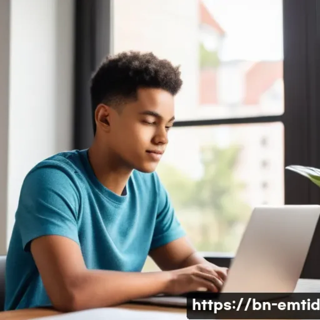 감정인식 AI 기술의 글로벌 환경 - **Educational Engagement with AI Assistance**
    A bright, modern home study setup. A teenage stude...