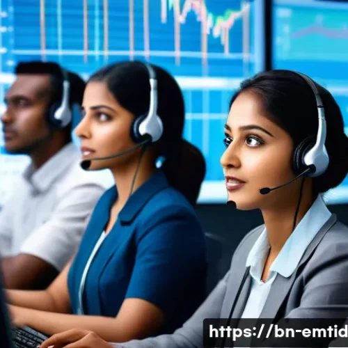 감정인식 AI와 고객 서비스 혁신 - A diverse group of Bengali customer service representatives in a modern call center environment, att...