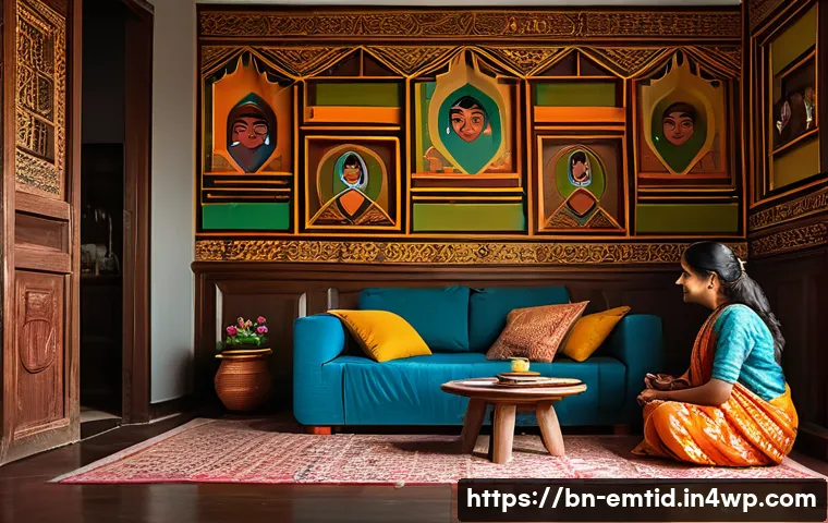 감정인식 AI 기술의 다양한 응용 사례 - A warm, modern family living room scene in Bangladesh, featuring a mother and father attentively int...