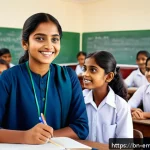 Home 20 감정인식 AI와 인공지능 기술의 융합 - A modern smart classroom scene in Bangladesh featuring a diverse group of Bengali students, all wear...