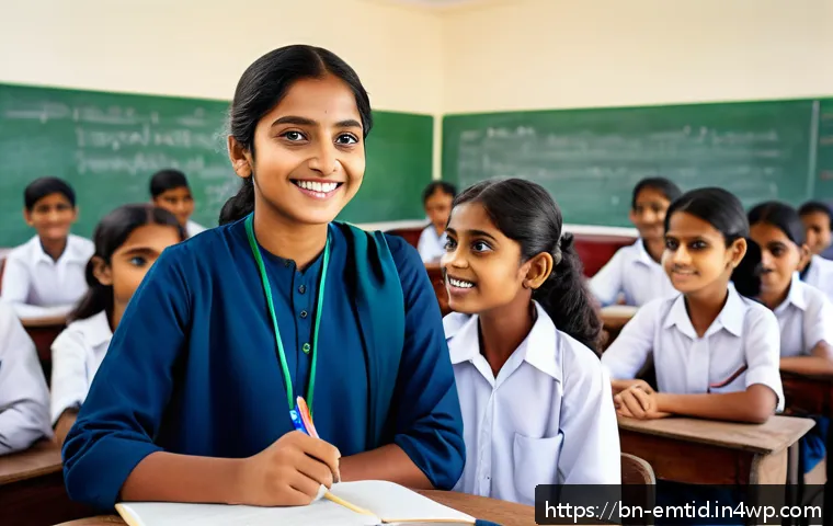 감정인식 AI와 인공지능 기술의 융합 - A modern smart classroom scene in Bangladesh featuring a diverse group of Bengali students, all wear...