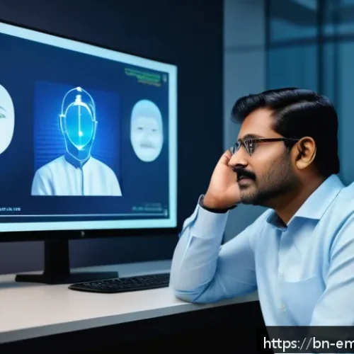 Home 17 감정인식 AI의 실제 사례 분석 - A modern office environment with diverse Bengali professionals using advanced AI technology for emot...
